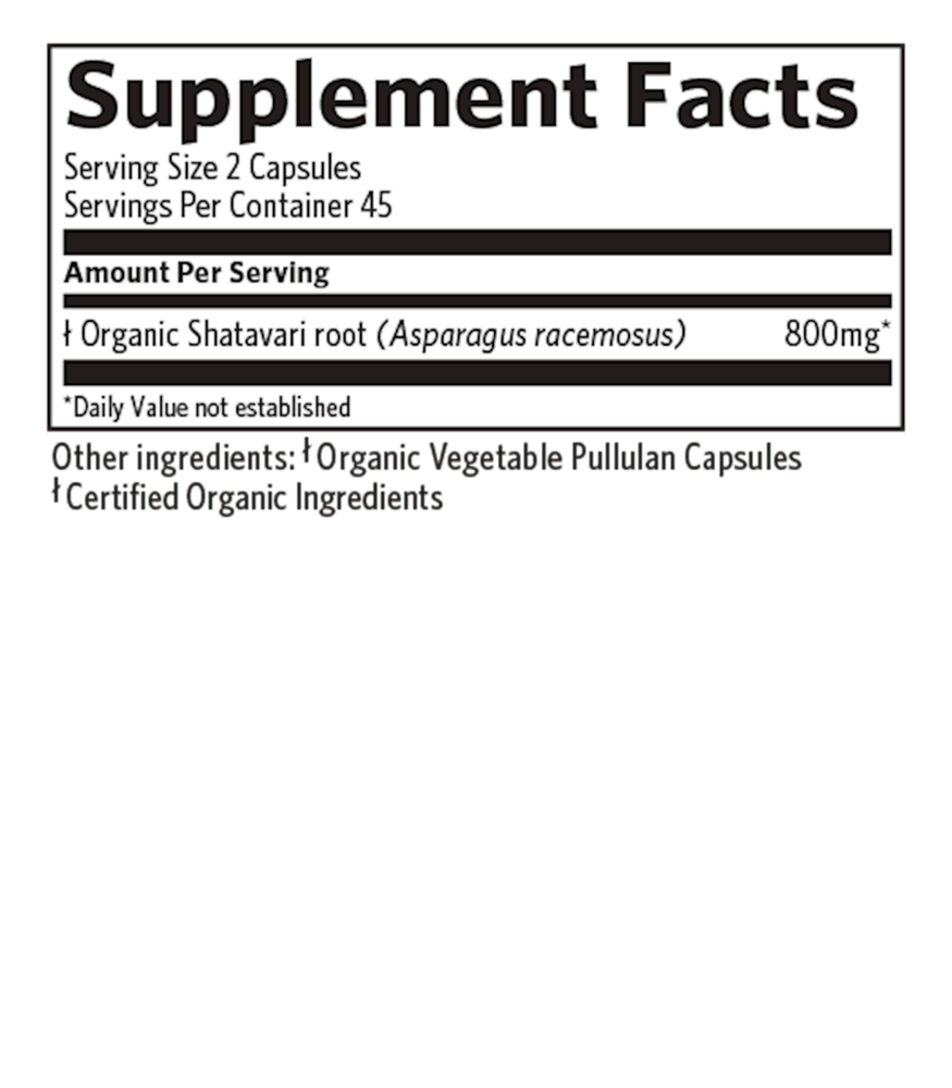 Shatavari Supplement Facts Label