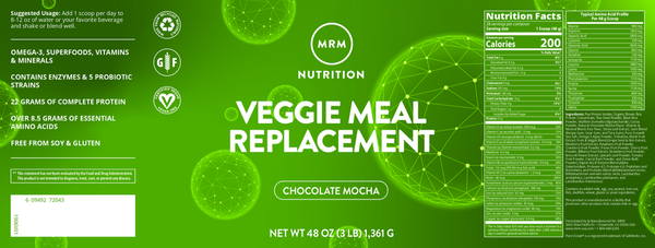 Veggie Meal Replace Choc Mocha Supplement Facts Label