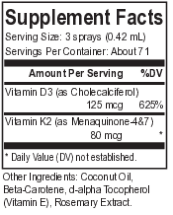 D3 K2 Lipo Spray Supplement Facts Label