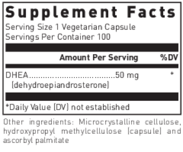 DHEA (50 mg.) Supplement Facts Label