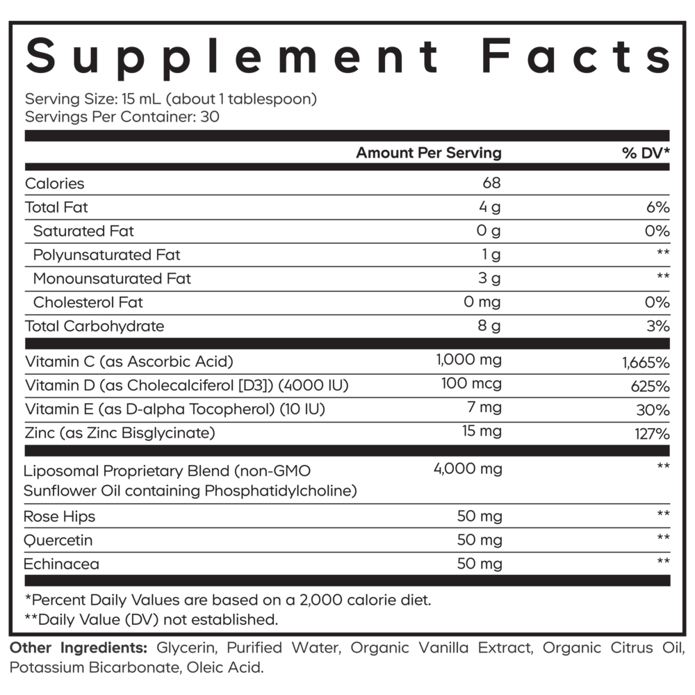 Liposomal Vitamin C Liquid Supplement Facts Label