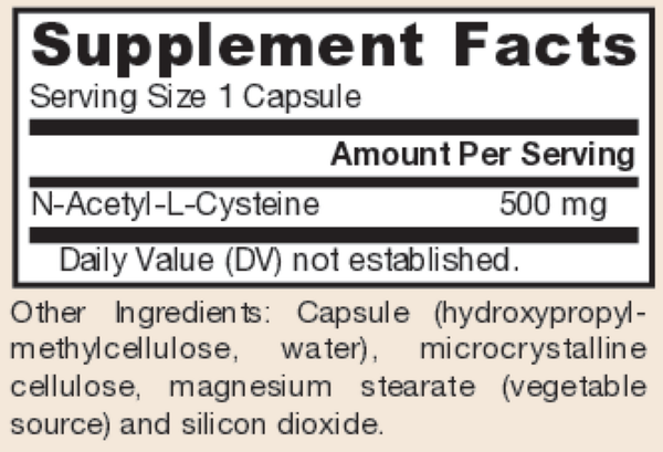 N-A-C (N-Acetyl-L-Cysteine) Supplement Facts Label