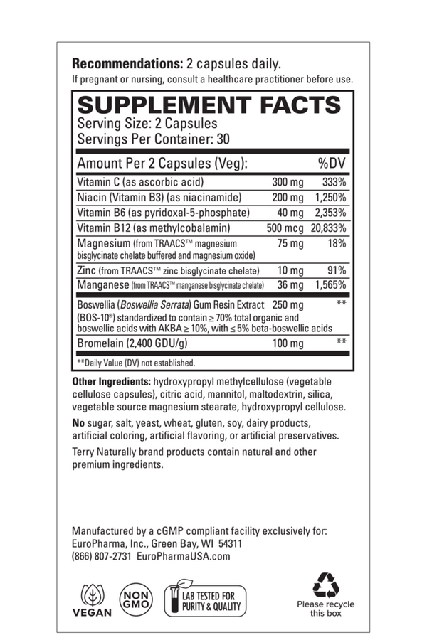 Healthy Ligaments & Tendons Supplement Facts Label