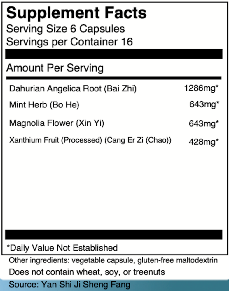 Cang Er Zi San Supplement Facts Label