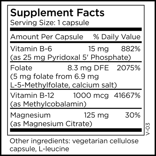 L-Methylfolate 5 mg + Cofactors Supplement Facts Label