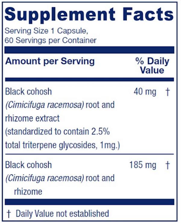 Black Cohosh Supplement Facts Label