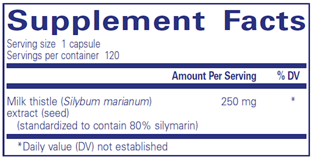 Silymarin (Milk Thistle Extract) Supplement Facts Label
