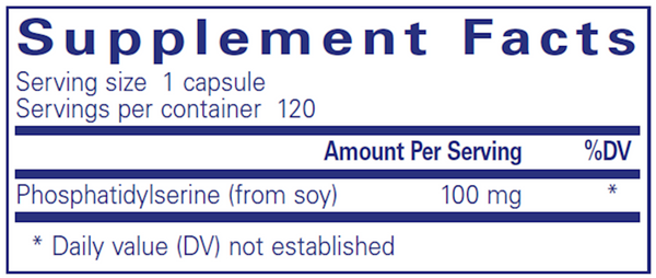PS 100 (phosphatidylserine) 60 Count Supplement Facts Label