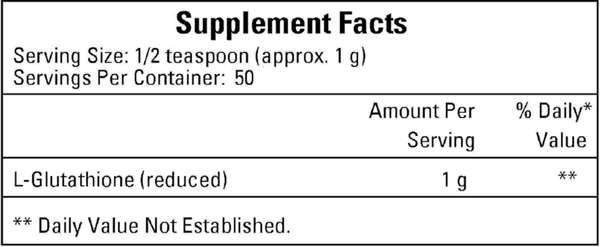 Reduced Glutathione Powder Supplement Facts Label