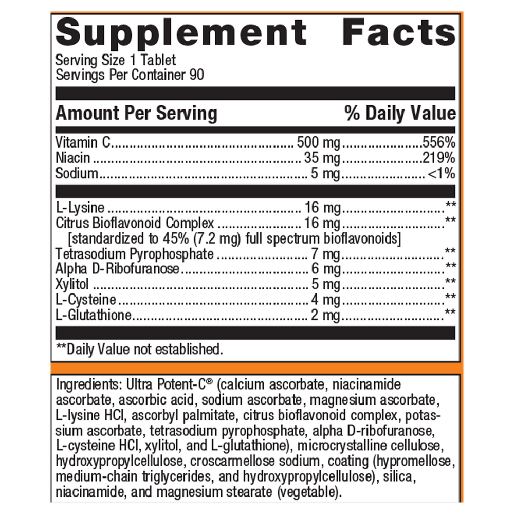 Ultra Potent-C 500 mg Supplement Facts Label
