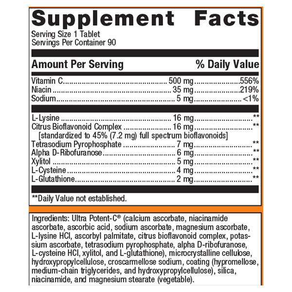 Ultra Potent-C 500 mg Supplement Facts Label