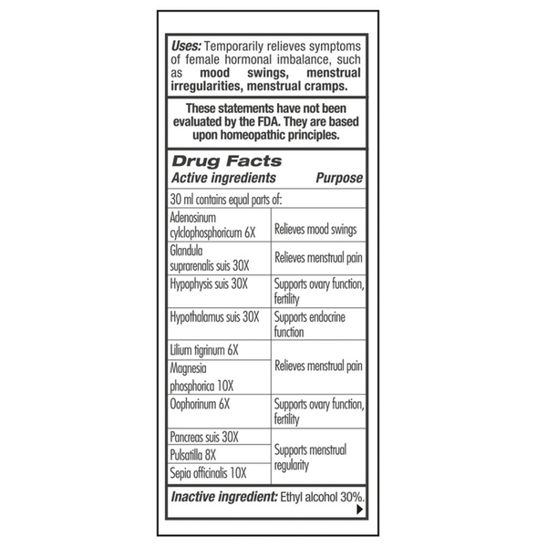 GUNA Female Balance Supplement Facts Label