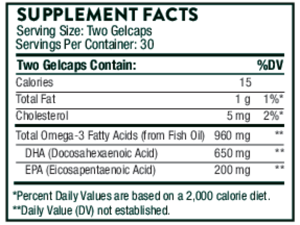 Advanced DHA Supplement Facts Label