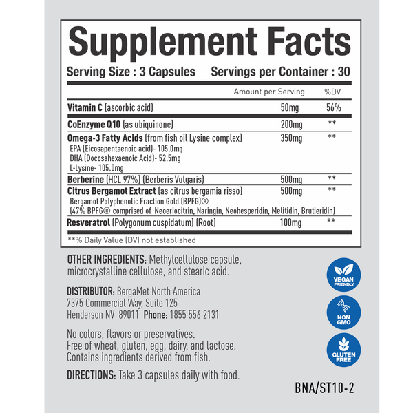 Stat10 CoQ10+ Supplement Facts Label