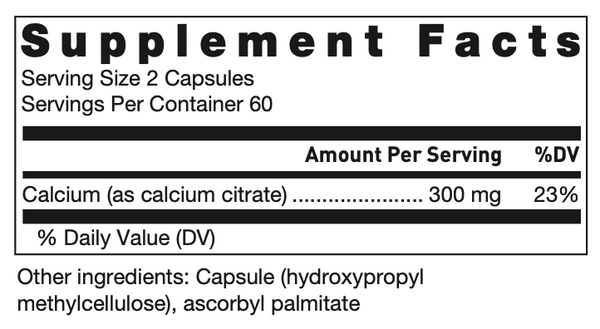 Klean Calcium Citrate Supplement Facts Label