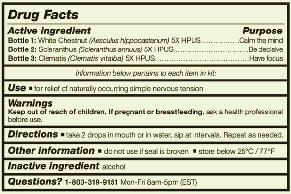 BACH Clarity of Mind Kit Supplement Facts Label