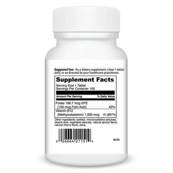 Chewable B12 MC Supplement Facts Label
