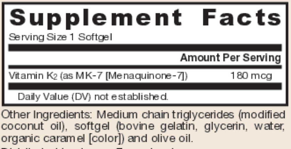MK-7 180 mcg Supplement Facts Label