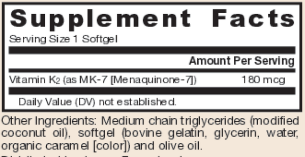 MK-7 180 mcg Supplement Facts Label