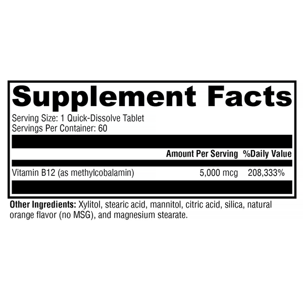 Methylcobalamin Supplement Facts Label