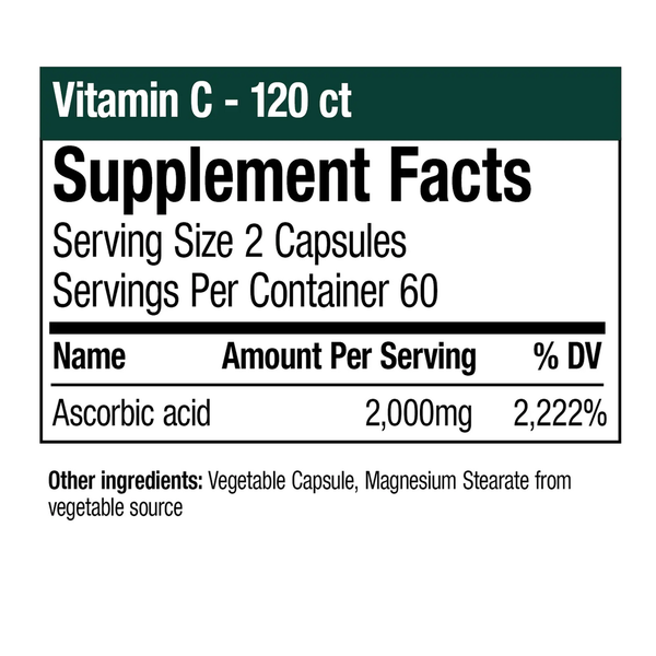 Vitamin C Supplement Facts Label