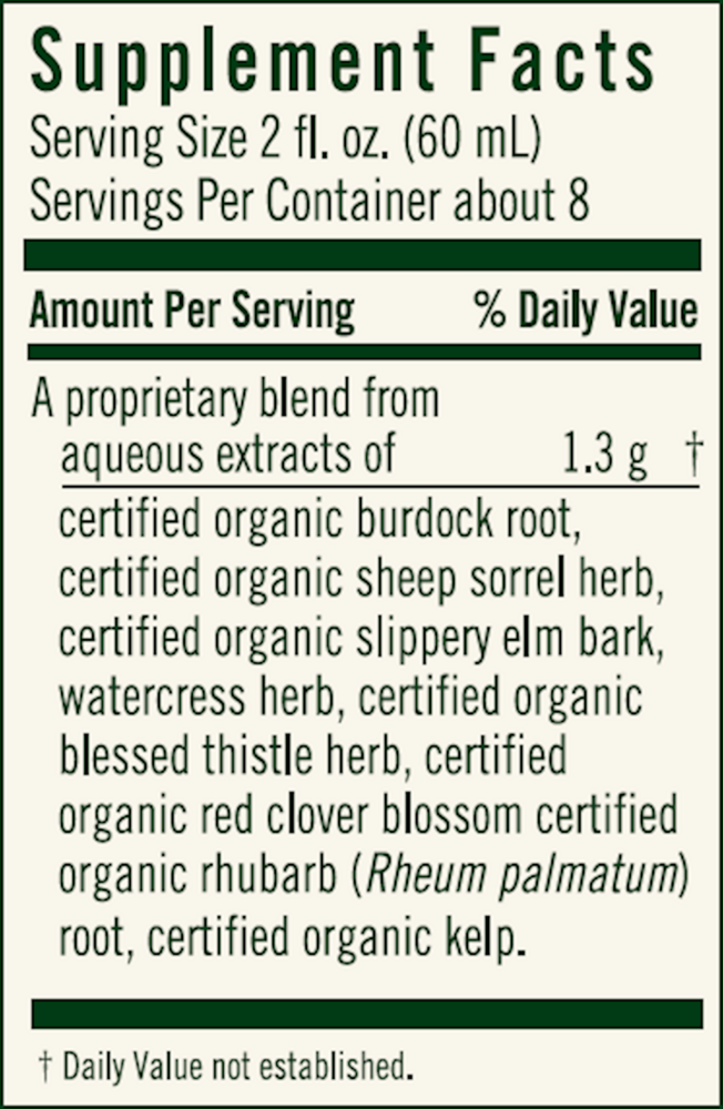 Flor-Essence Liquid Tea Blend Supplement Facts Label