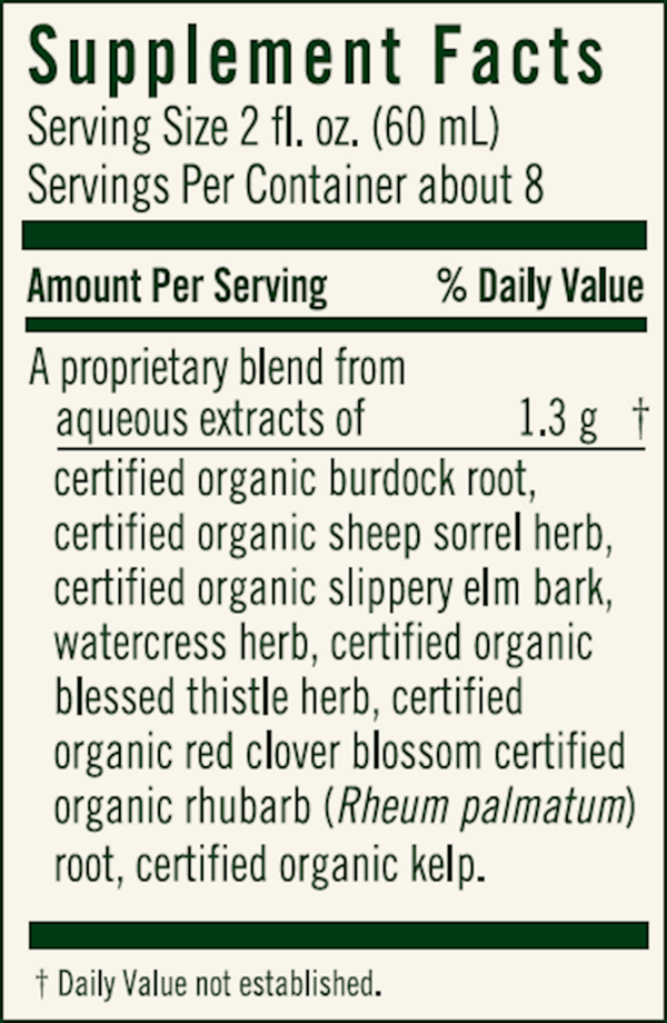 Flor-Essence Liquid Tea Blend Supplement Facts Label