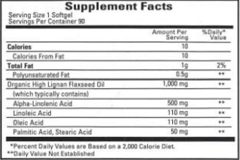 BACKORDER ONLY - Flax Seed Oil Supplement Facts Label