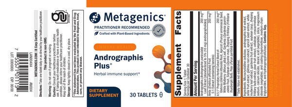 Andrographis Plus Supplement Facts Label