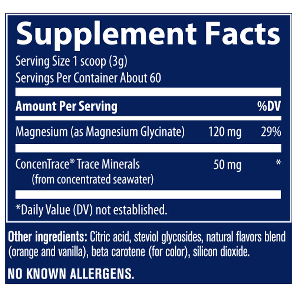 Magnesium Glycinate Powder Orange Supplement Facts Label