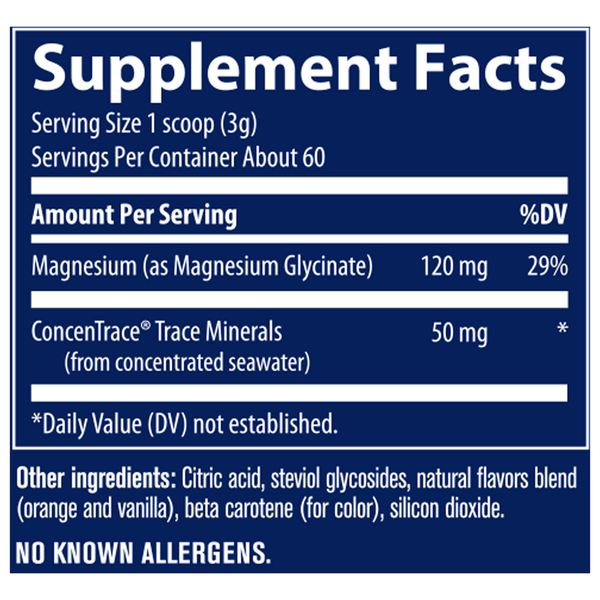 Magnesium Glycinate Powder Orange Supplement Facts Label