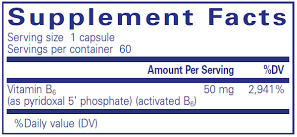 P5P 50 (activated B6) 180ct Supplement Facts Label