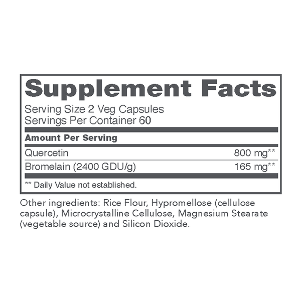 Quercetin with Bromelain Supplement Facts Label