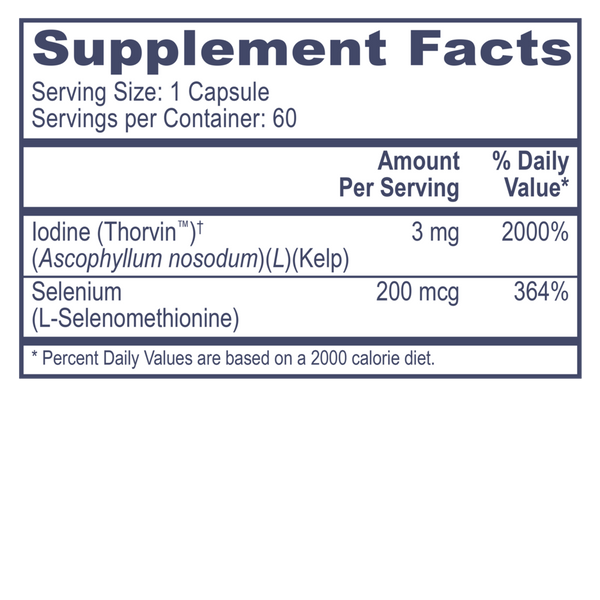 Selenometh-iodine Supplement Facts Label