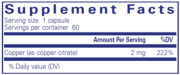 Copper (Citrate) Supplement Facts Label