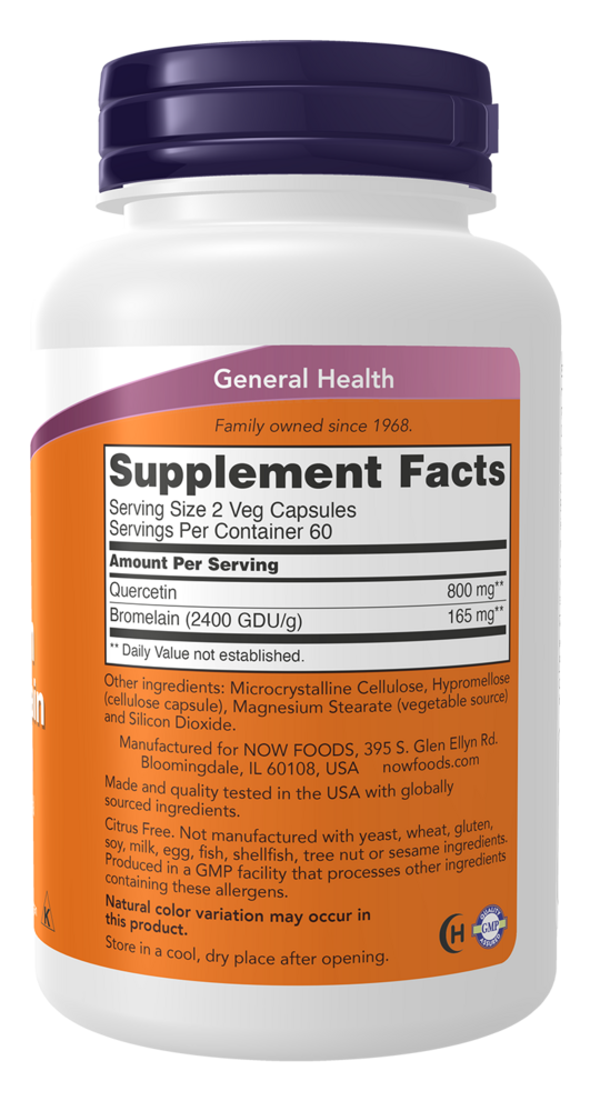 Quercetin with Bromelain Supplement Facts Label