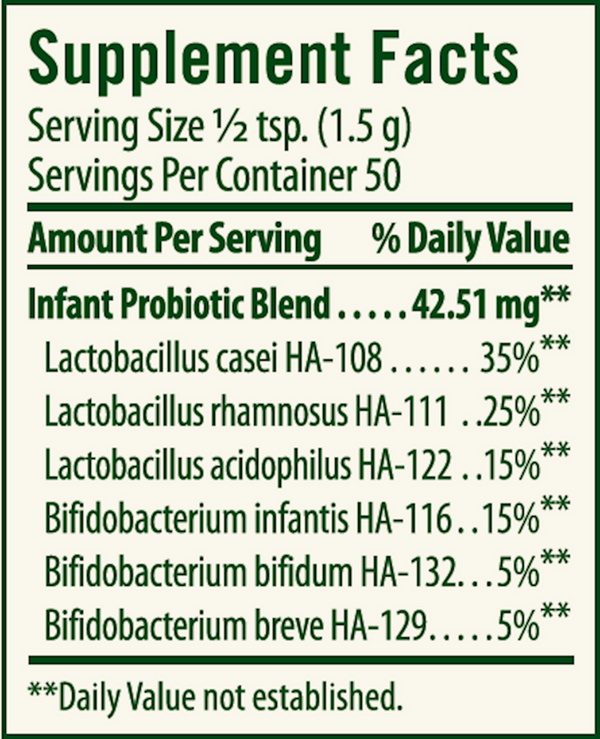 Toddler's Blend Probiotic Supplement Facts Label