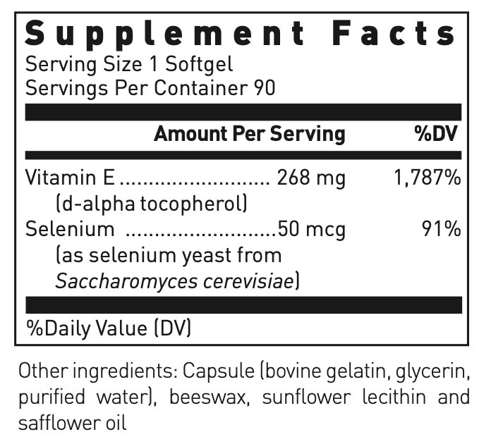 Selenium + Vitamin E 400 I.U Supplement Facts Label