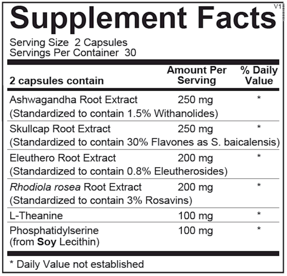 Everyday Stress Support - Adaptogen Blend Supplement Facts Label
