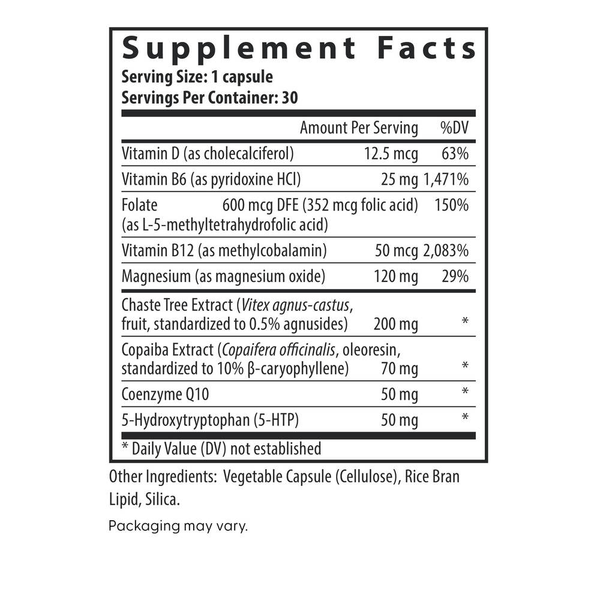 Multi-Symptom PMS Relief Supplement Facts Label