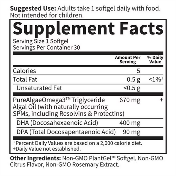 Dr. Formulated Prenatal DHA Vegan Supplement Facts Label