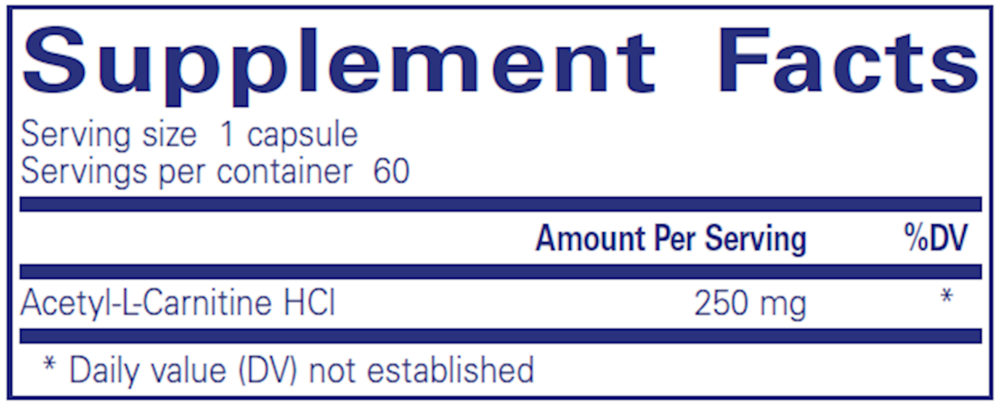 Acetyl-L-Carnitine 250 Mg Supplement Facts Label