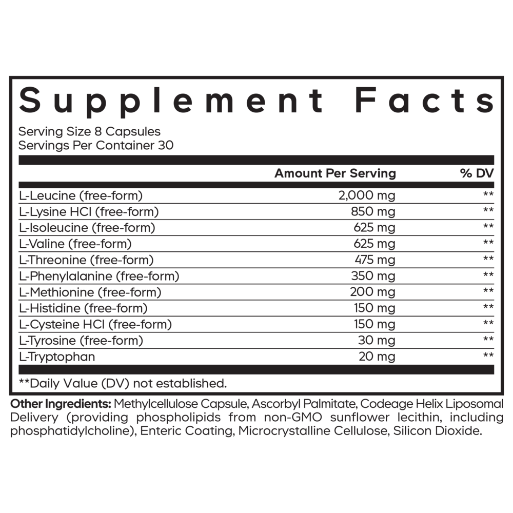 Liposomal Multi Amino+ Supplement Facts Label