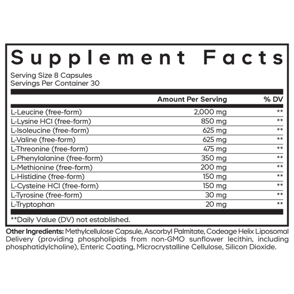 Liposomal Multi Amino+ Supplement Facts Label