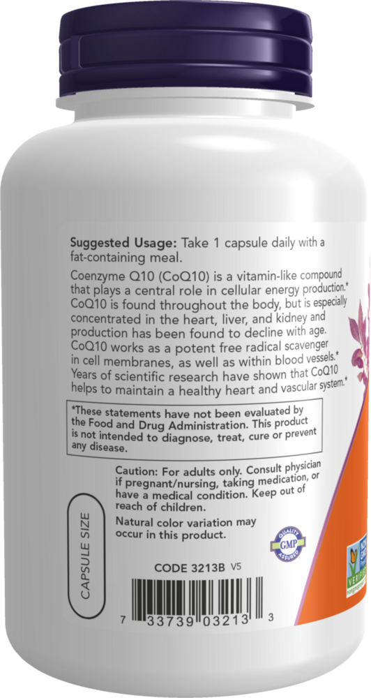 CoQ10 100 mg - 180 Capsules Supplement Facts Label