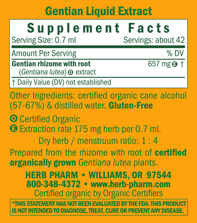 Gentian/Gentiana lutea Supplement Facts Label