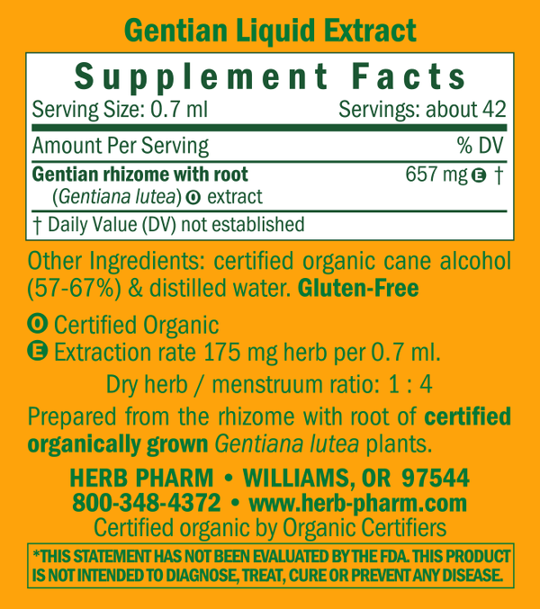 Gentian/Gentiana lutea Supplement Facts Label