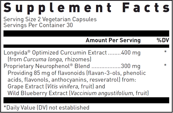 Optimized Curcumin with Neurophenol Supplement Facts Label