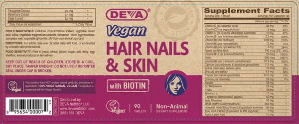 Vegan Hair Nails & Skin Supplement Facts Label