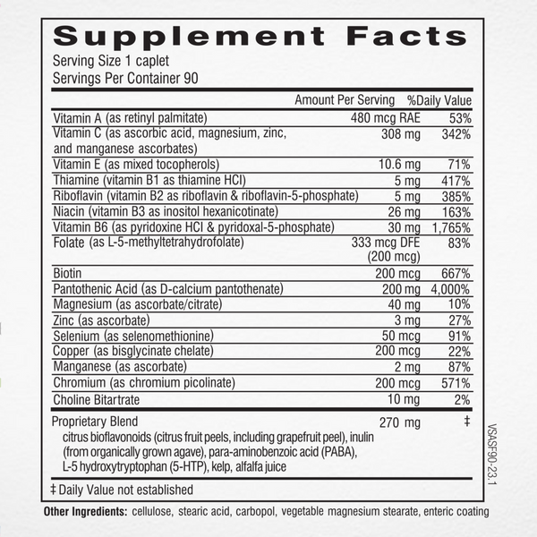 Super Adrenal Stress Formula Supplement Facts Label